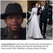 “Royalty and top-tier individuals don’t flaunt excess skin” – Solomon Buchi praises Temi Otedola Ajibade’s modest wedding attire